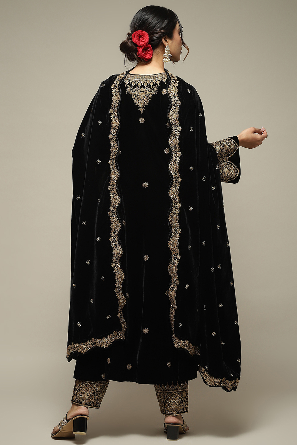 Black Viscose Kalidar Kurta Palazzo Suit Set image number 5