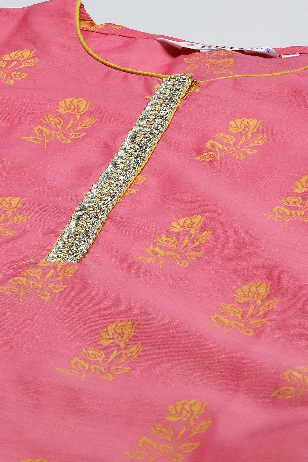 Pink & Yellow Printed Layered Kurta Palazzo Suit Set image number 2