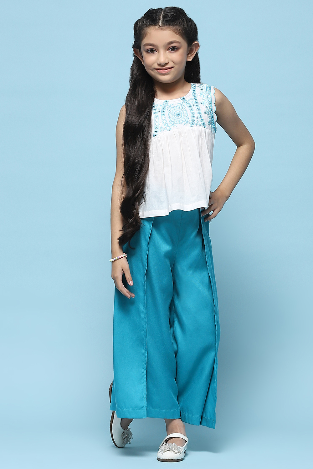 White Tencel Dobby Flared Pants image number 0