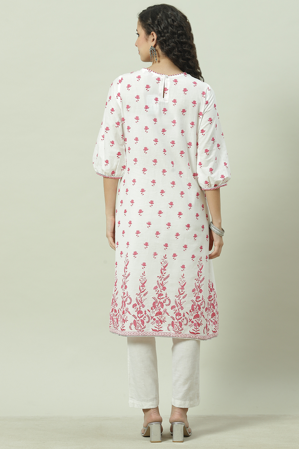 Sky Blue Cotton Straight Kurta image number 4