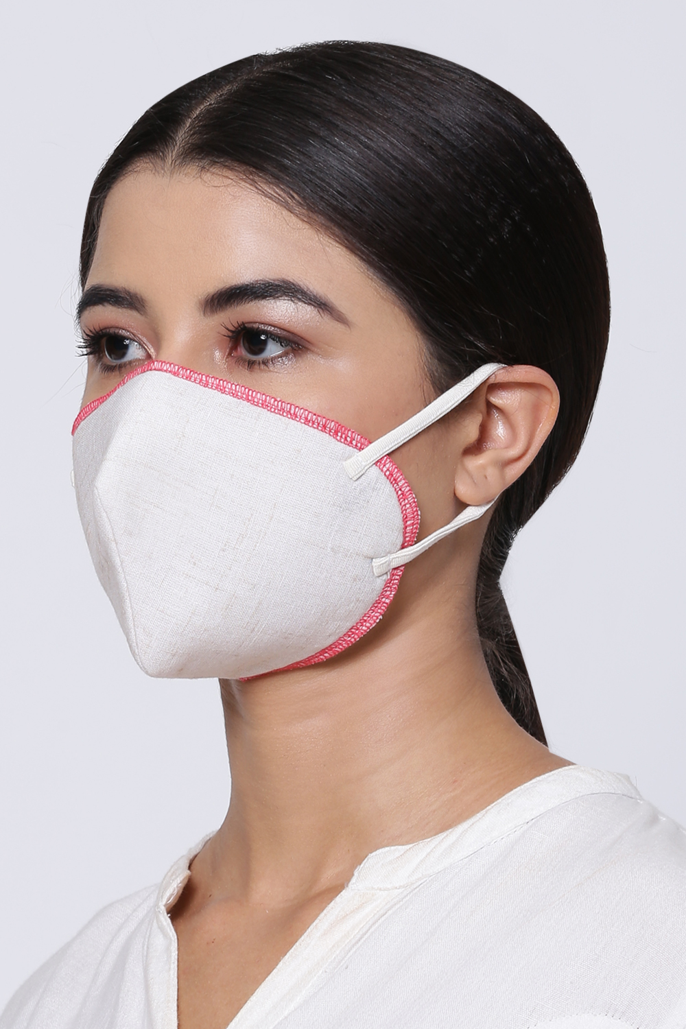 Beige Cotton Flax Solid Face Mask image number 2
