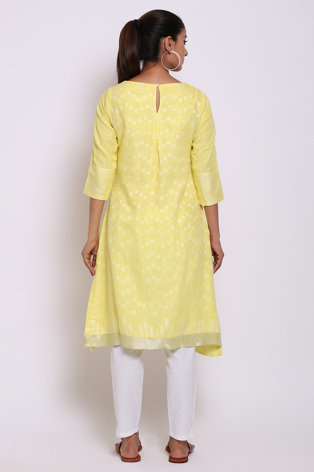 Yellow Viscose Cotton A-Line Yarndyed Kurta image number 5