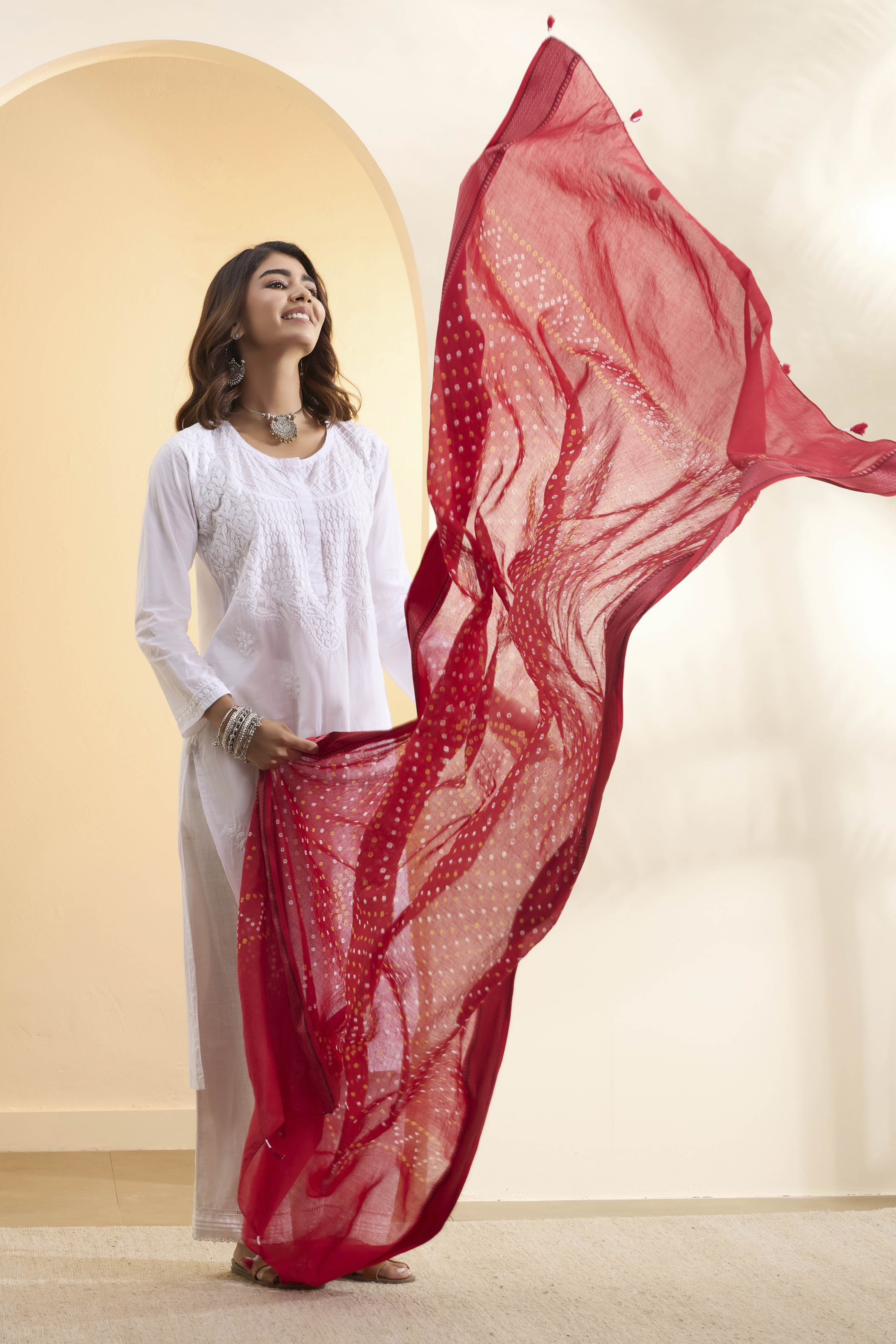 Red Cotton Bandhani Printed Dupatta image number 0