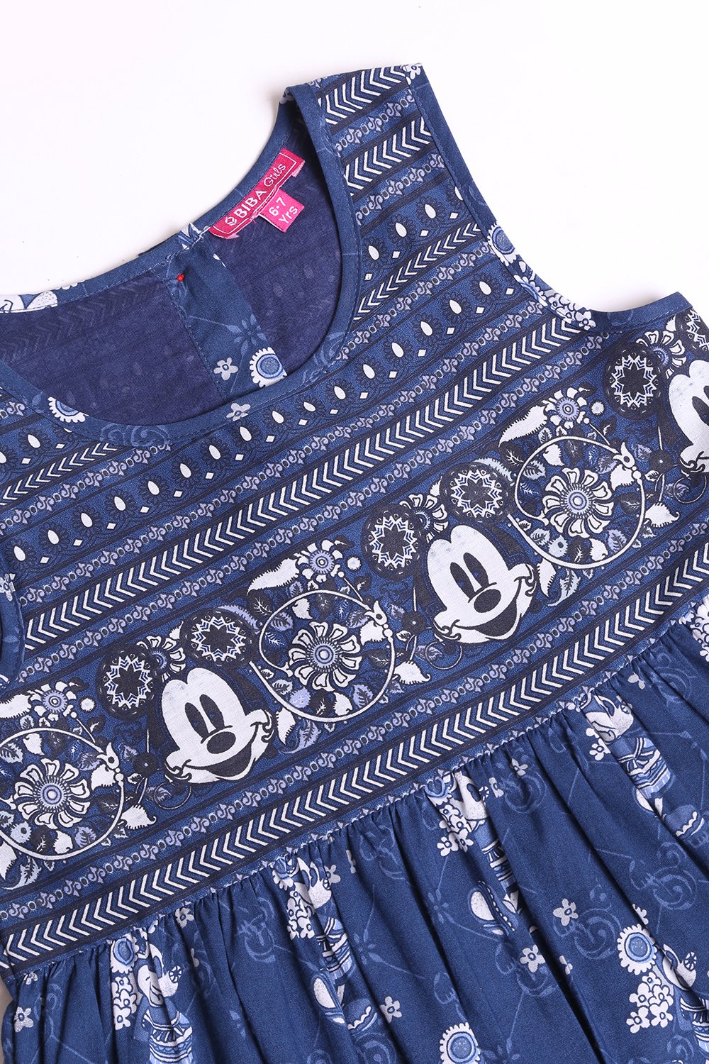 Blue Cotton Indie Mickey Printed Dress image number 1