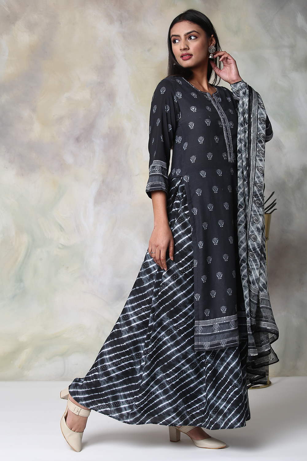 Black Art Silk Sharara Kurta Sharara Suit Set image number 6