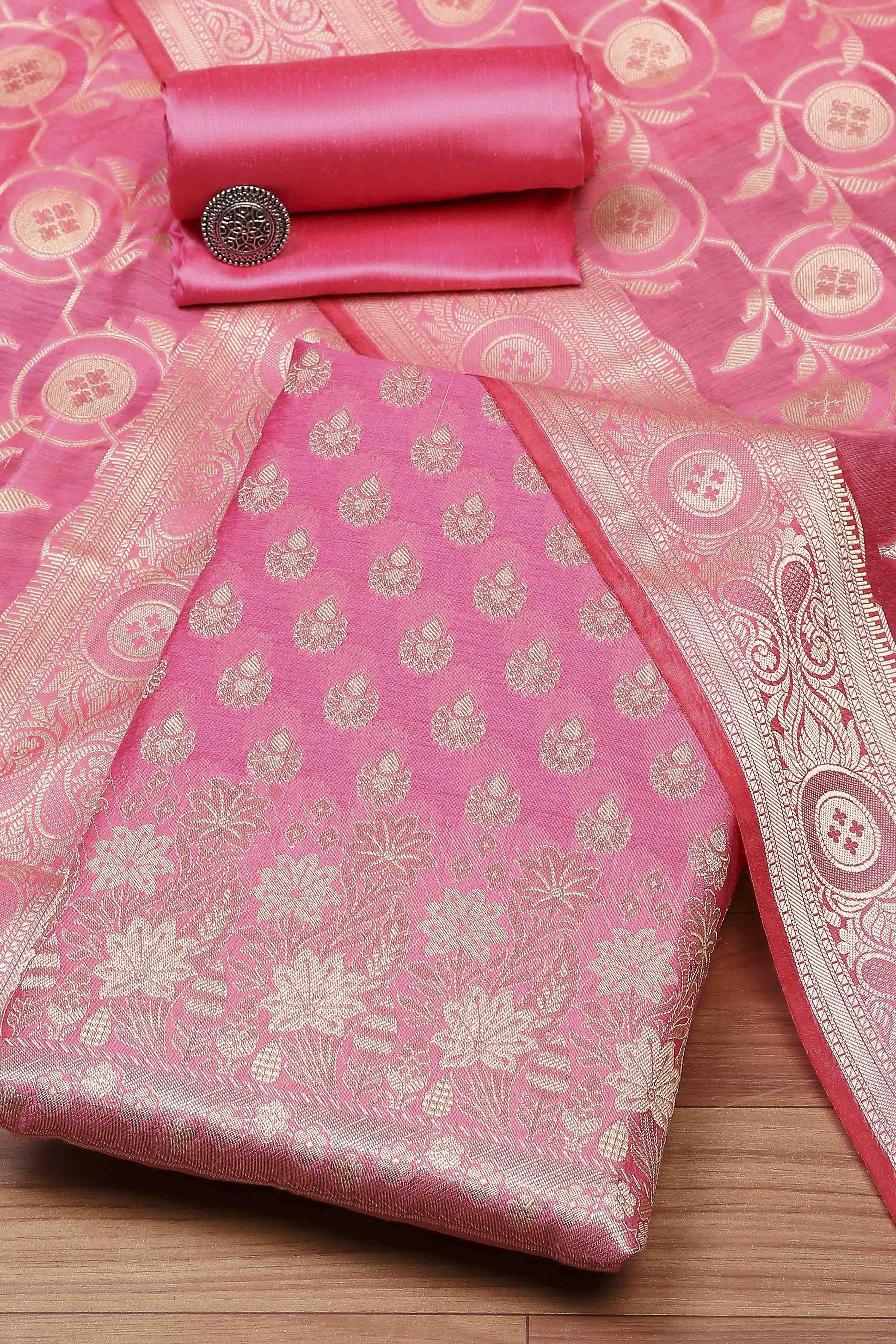 Blue Cotton Printed Embroidered Unstitched Suit Set image number 0