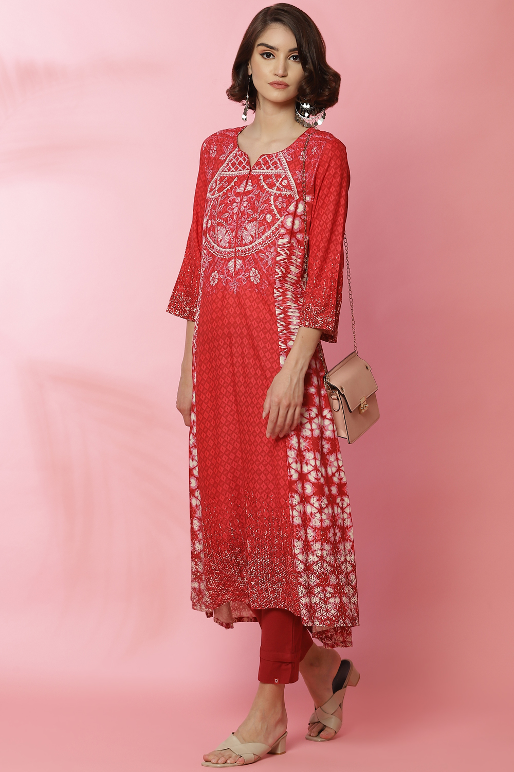 Rust A-Line Rayon Printed Kurta Dress image number 4