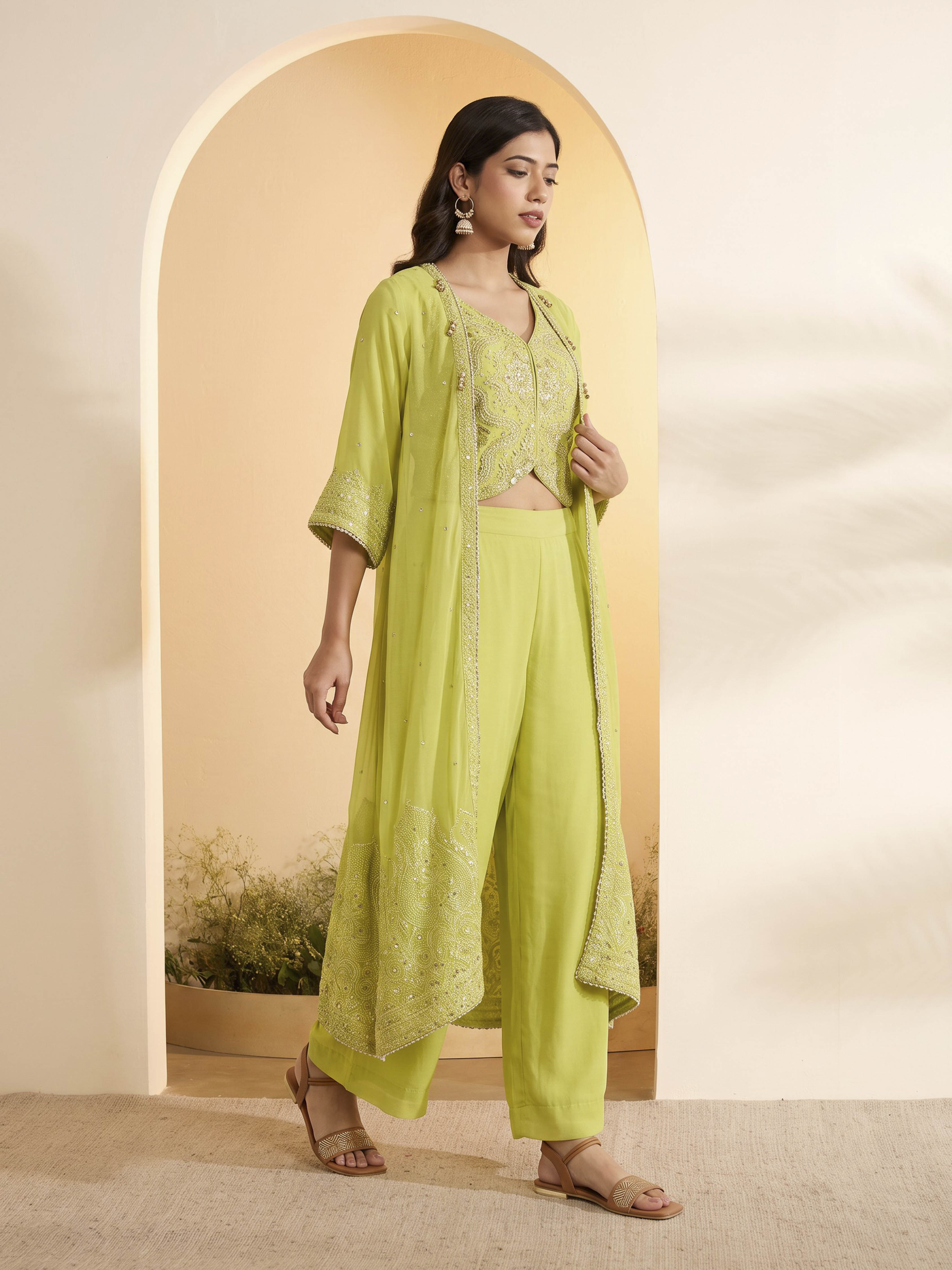 Yellow Poly Georgette Regular Fusion Set image number 3