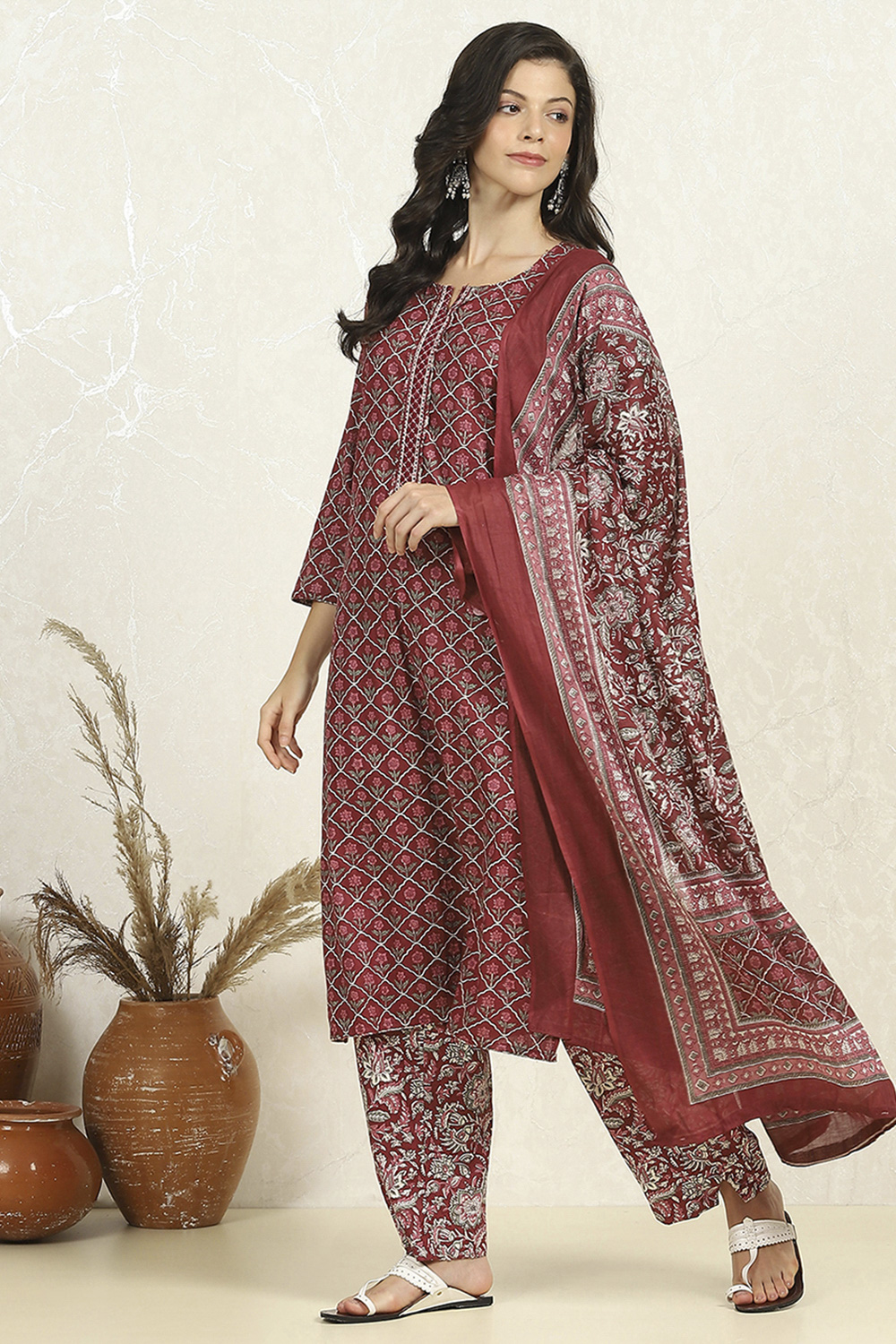 Blue Cotton Unstitched Suit Set image number 1