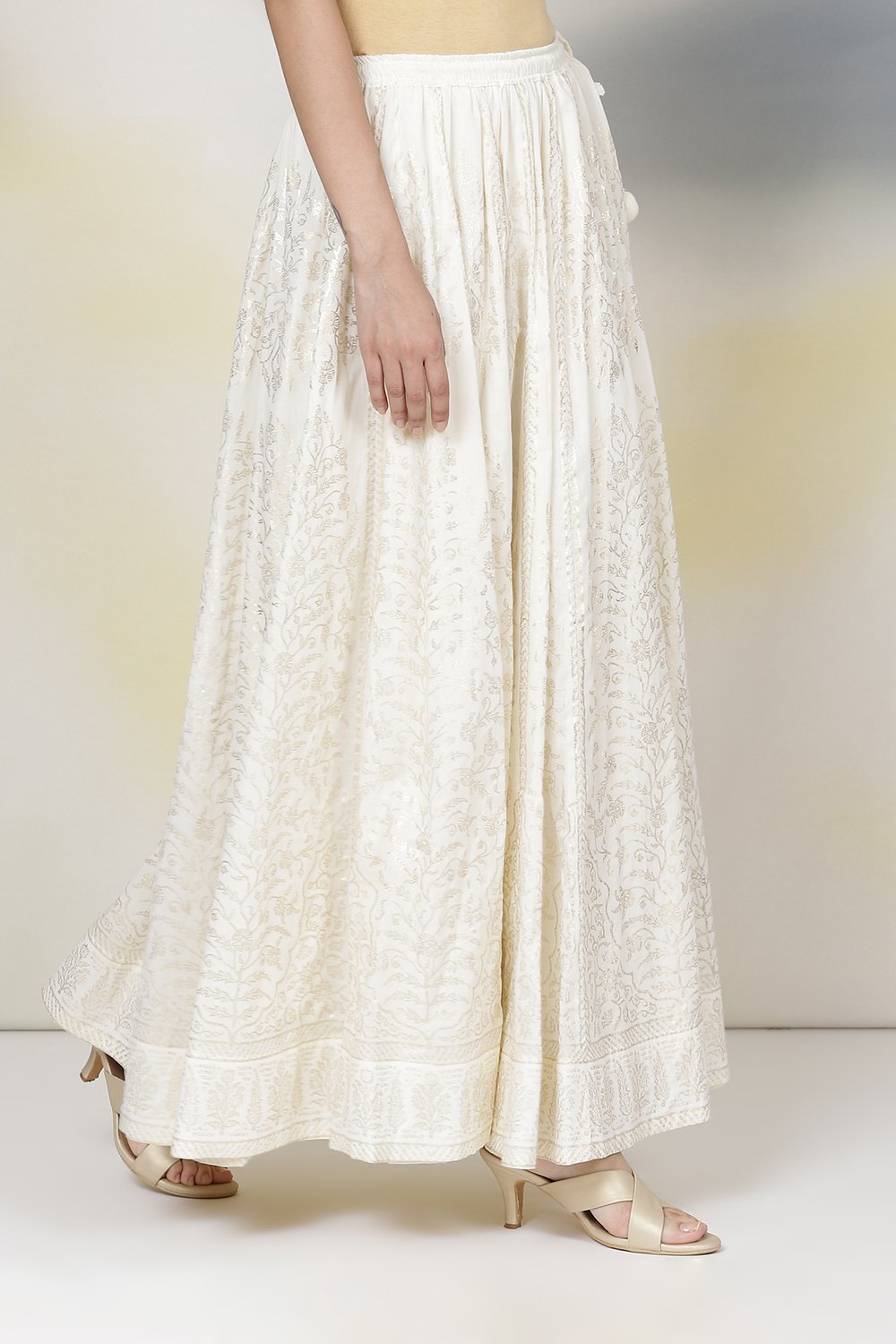 Off White Cotton Flared Skirt image number 4