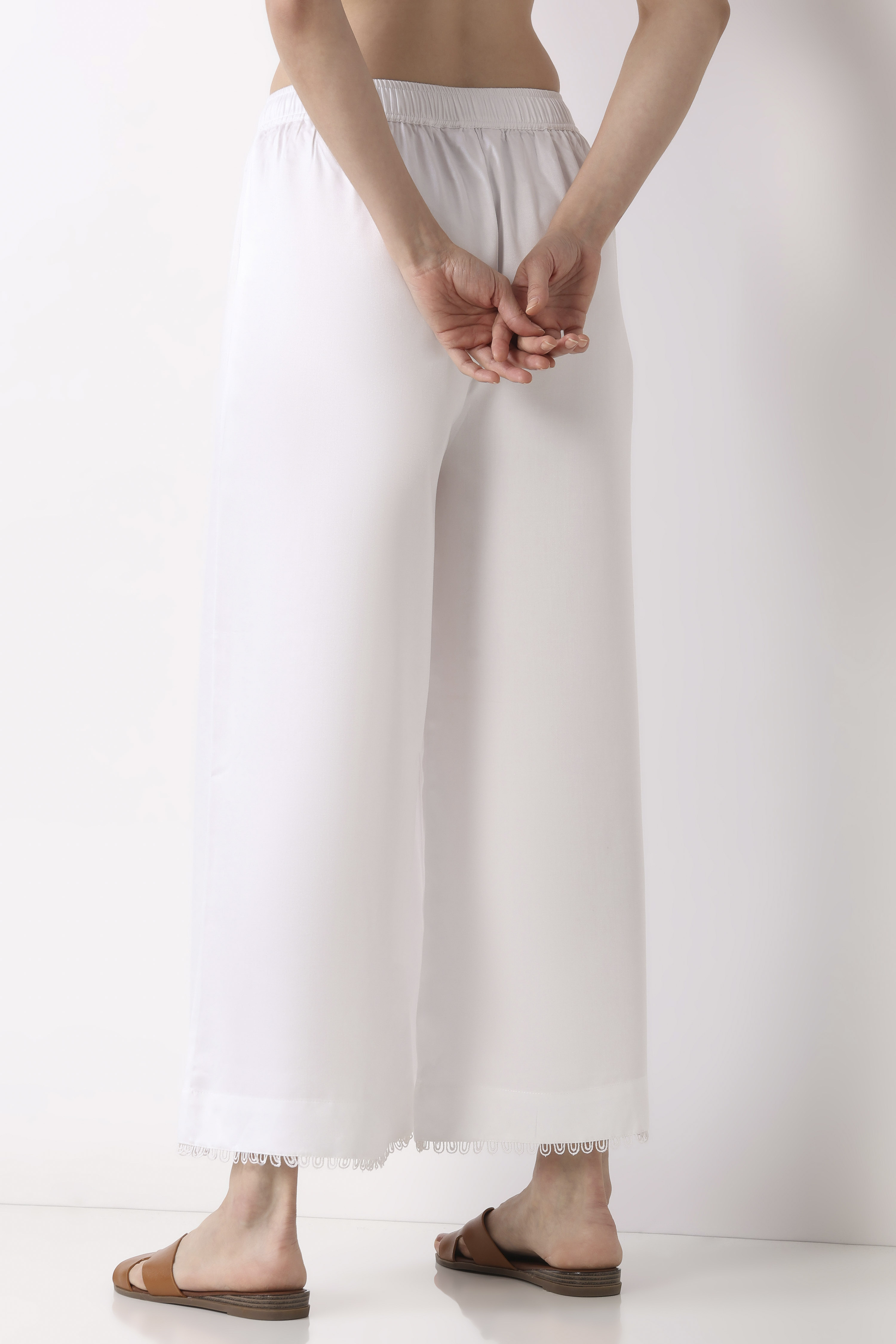 White Viscose Rayon Flared Palazzos image number 5
