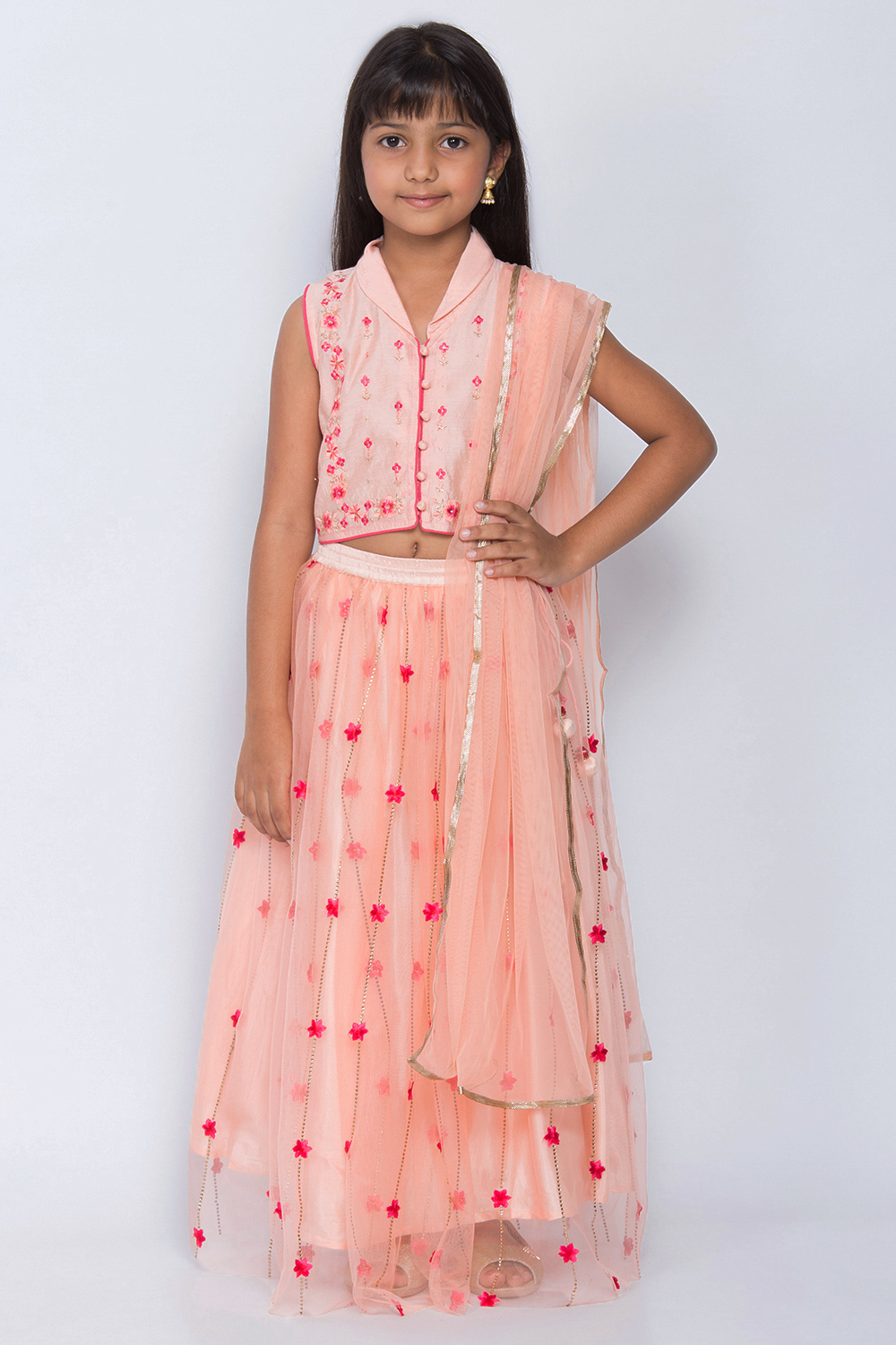 Peach Cotton Viscose Lehenga Set image number 0