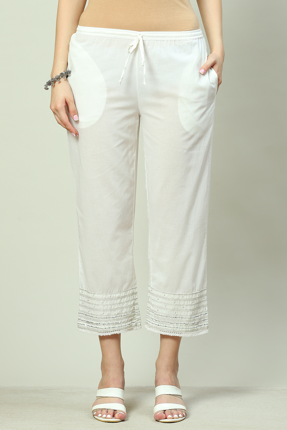 White Cotton Straight Palazzo image number 0