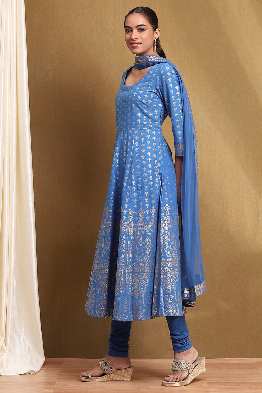 Plum Cotton Printed Anarkali Suit Set image number 3