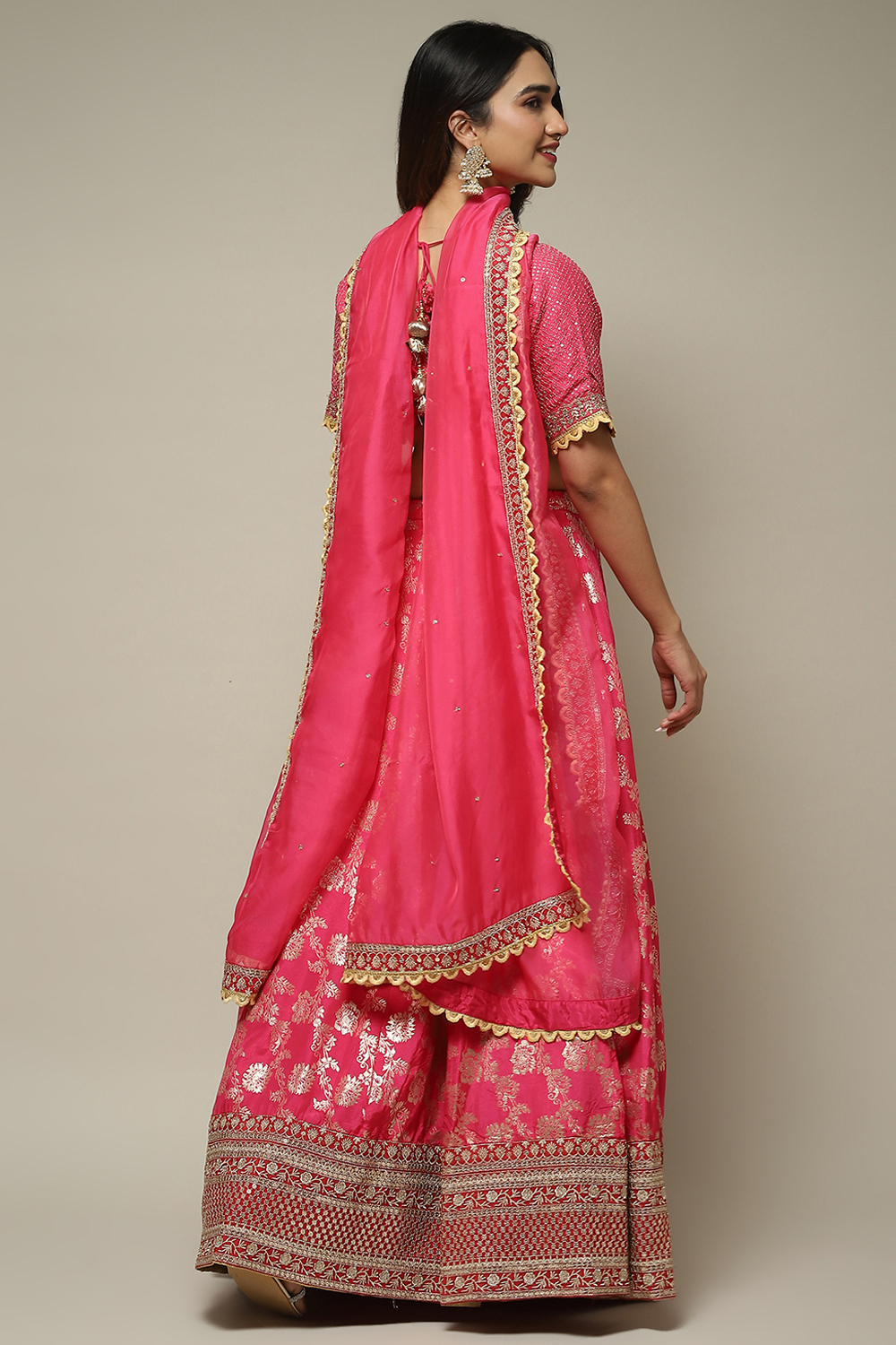 Fuchsia Silk Brocade Straight Embroidered Kurta Lehenga Set image number 5