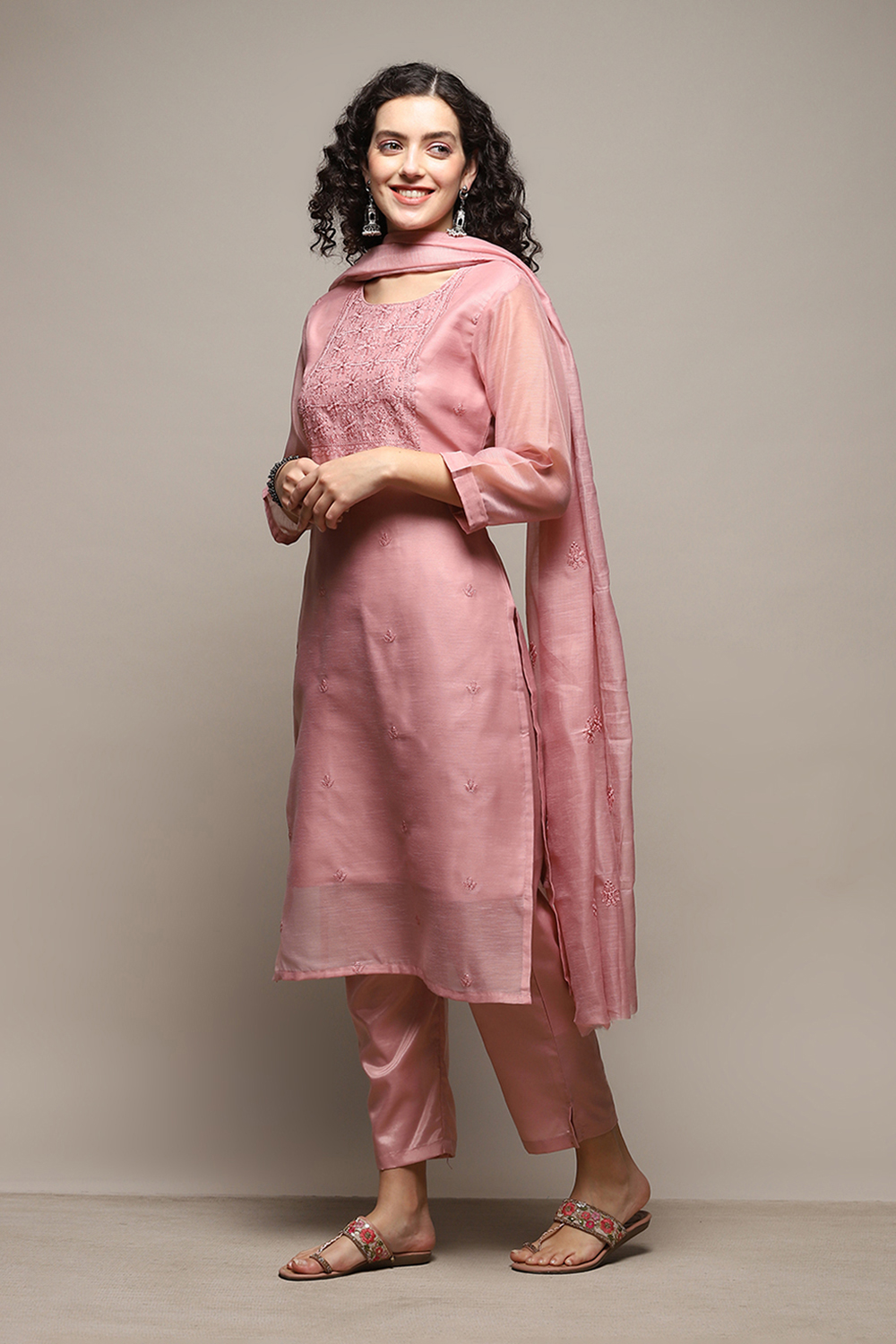 Dusty Pink Linen Blend Unstitched Suit Set image number 5