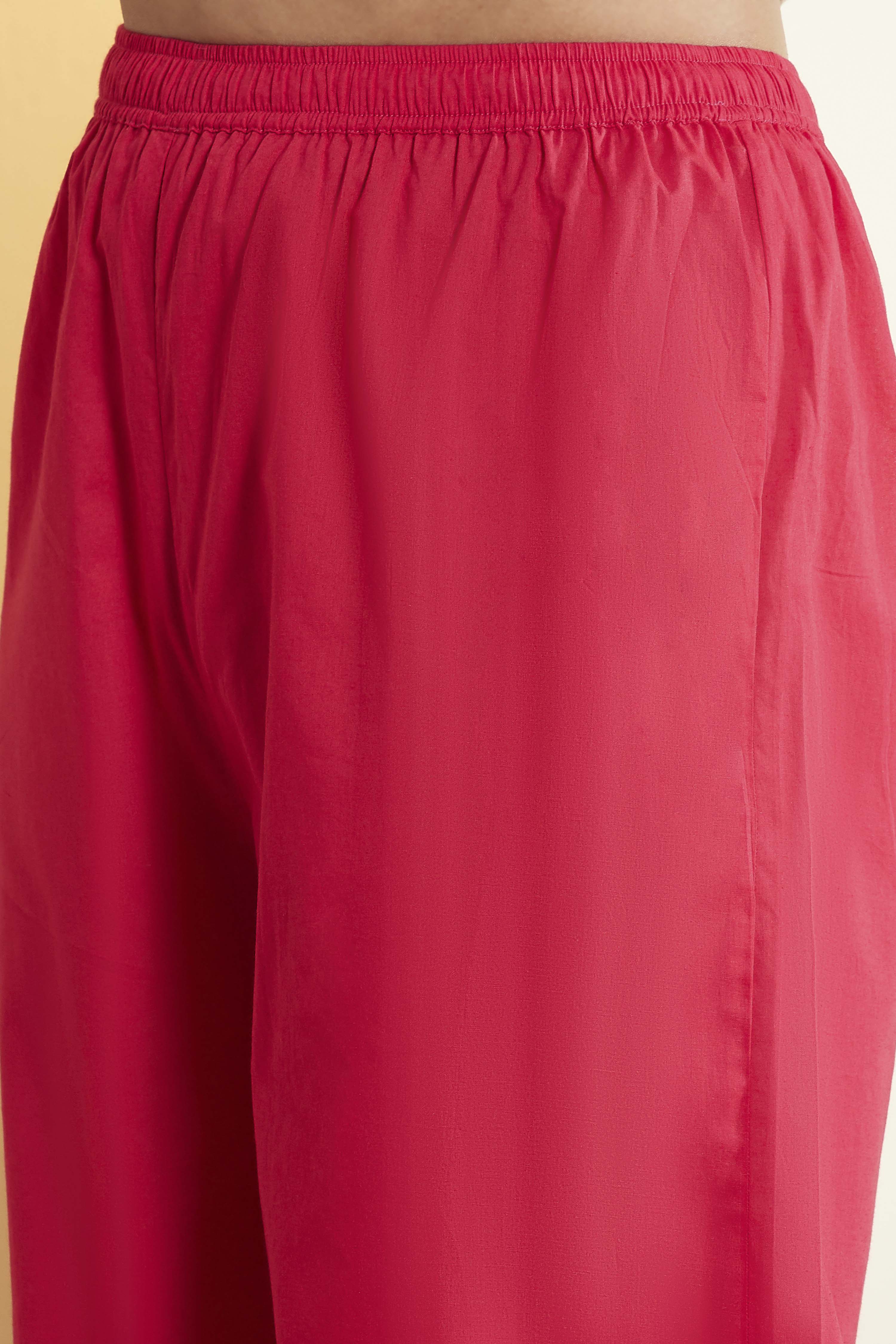 Fuchsia Cotton Floral Printed Straight Kurta Set image number 2