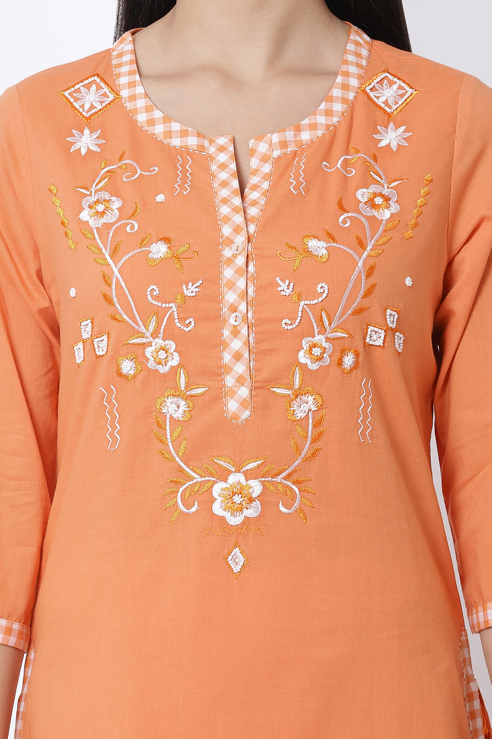 Orange Cotton Short Cotton Kurti image number 1
