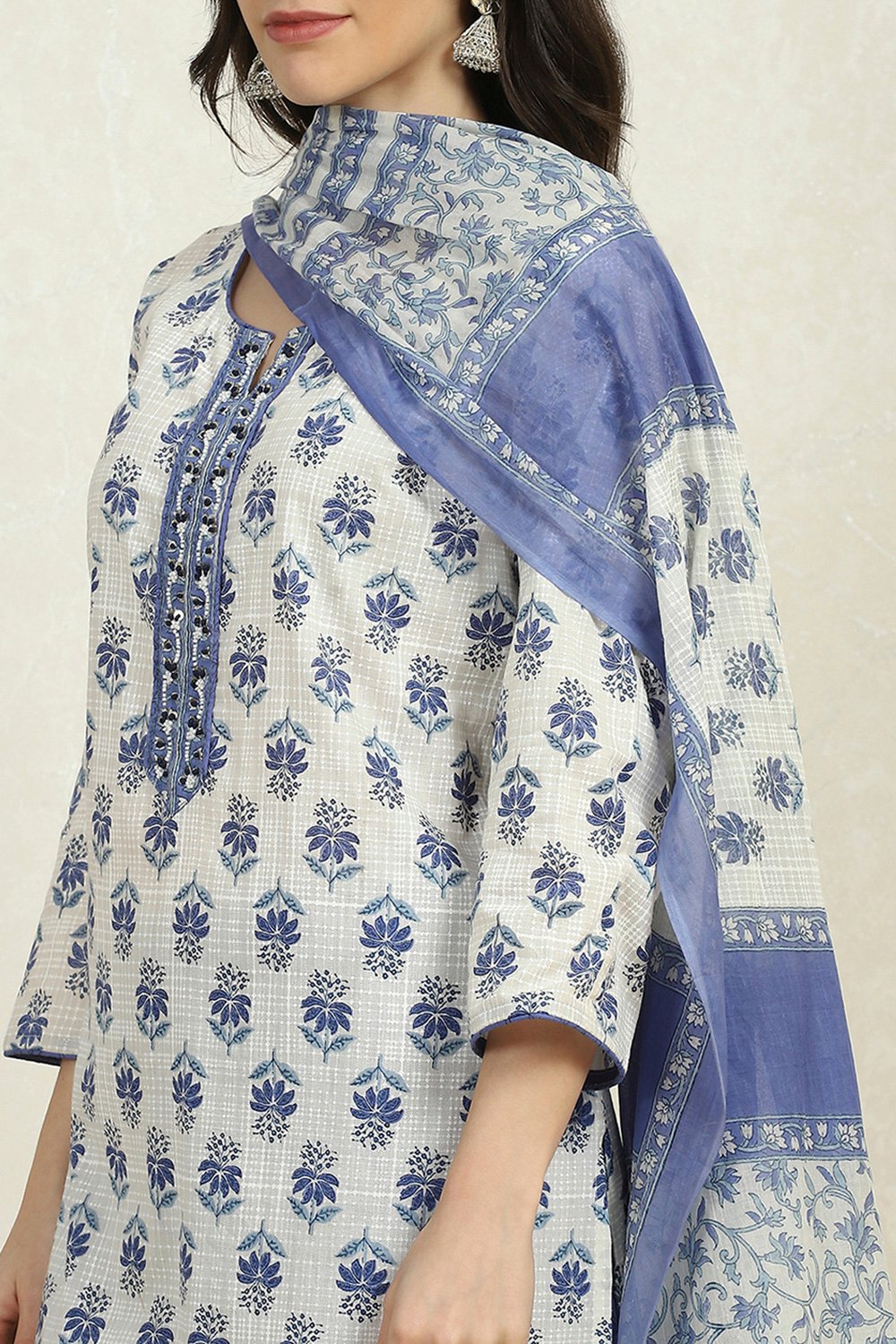 Orange Cotton Printed Embroidered Unstitched Suit Set image number 2