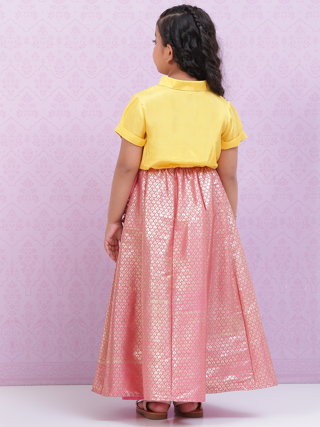 Pink Viscose Printed Short Top Lehenga Set image number 4