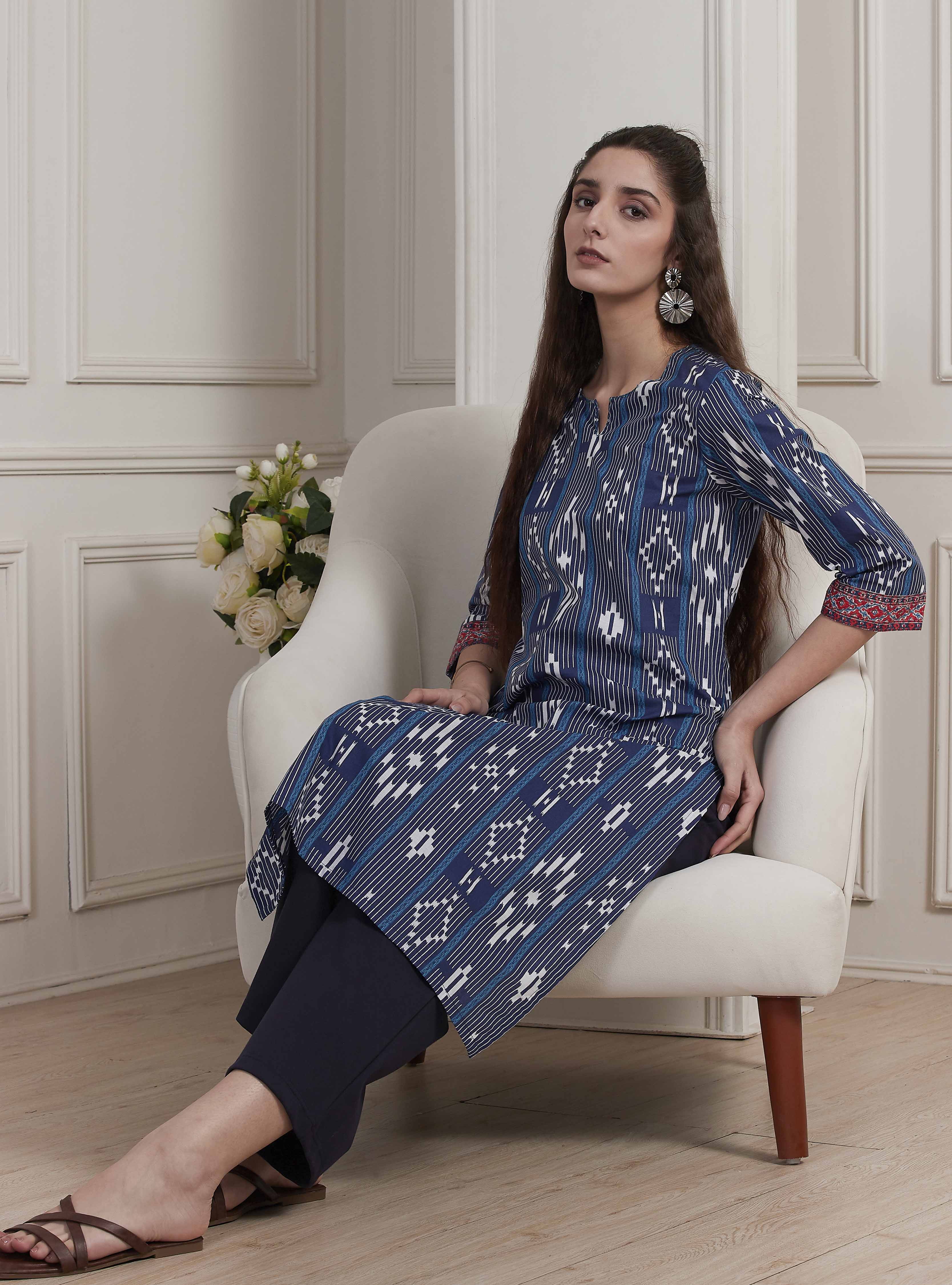 Green Cotton Printed Straight Kurta image number 0