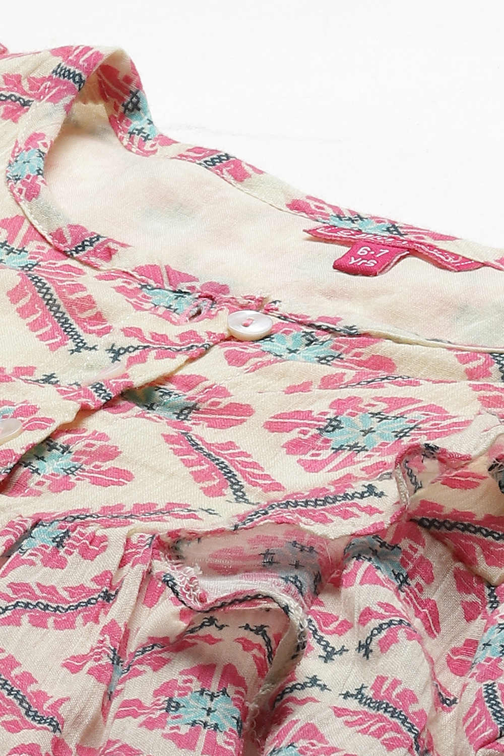 Pink And Cream Straight Cotton Printed Top image number 1