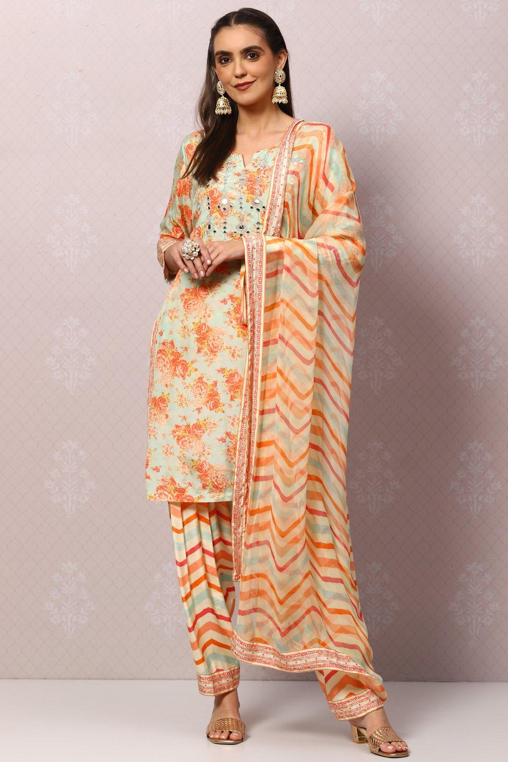 Sea Green Viscose Straight Kurta Salwar Pants Suit Set image number 0