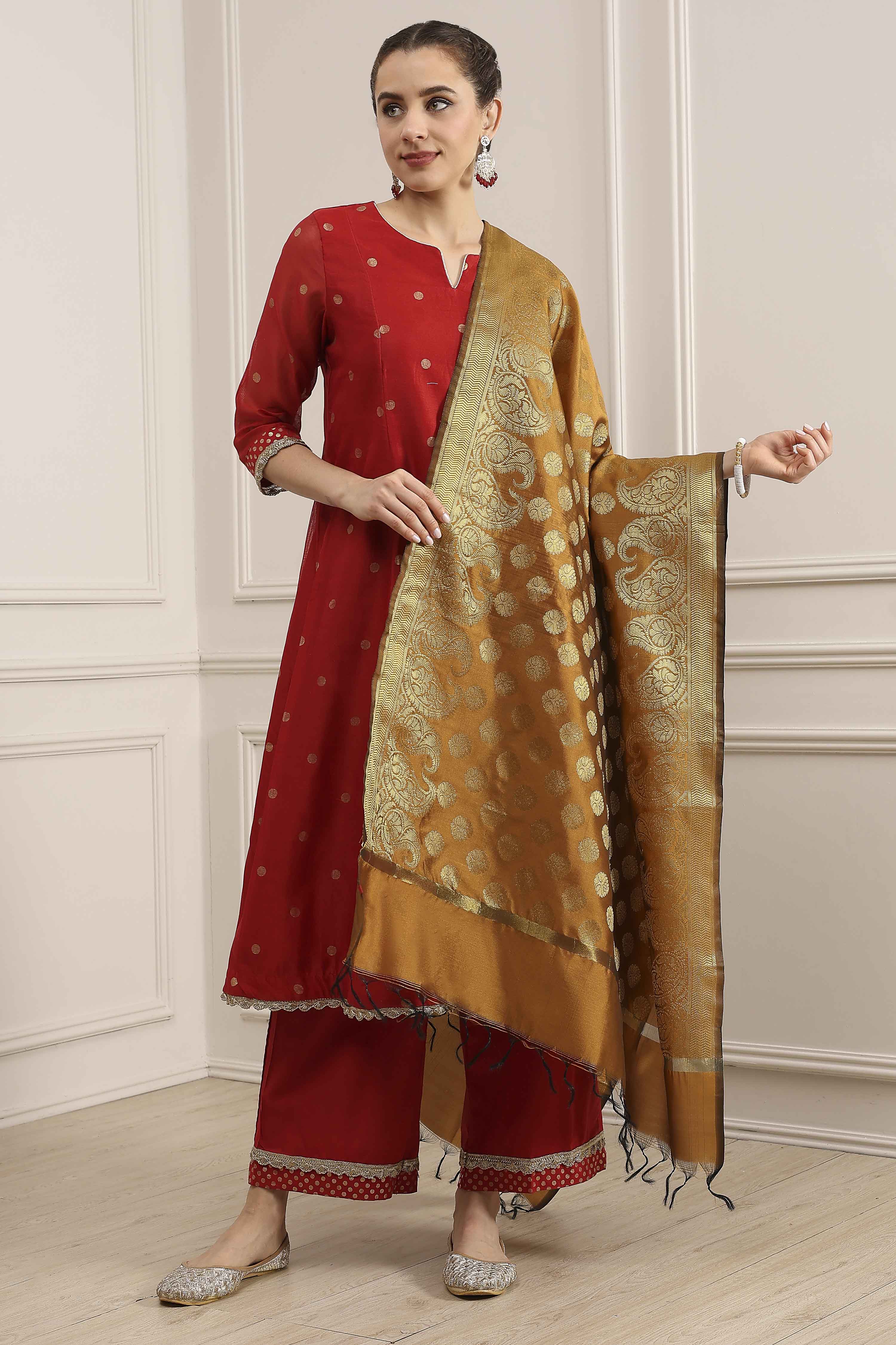 Mustard Polyester Yarndyed Dupatta image number 1