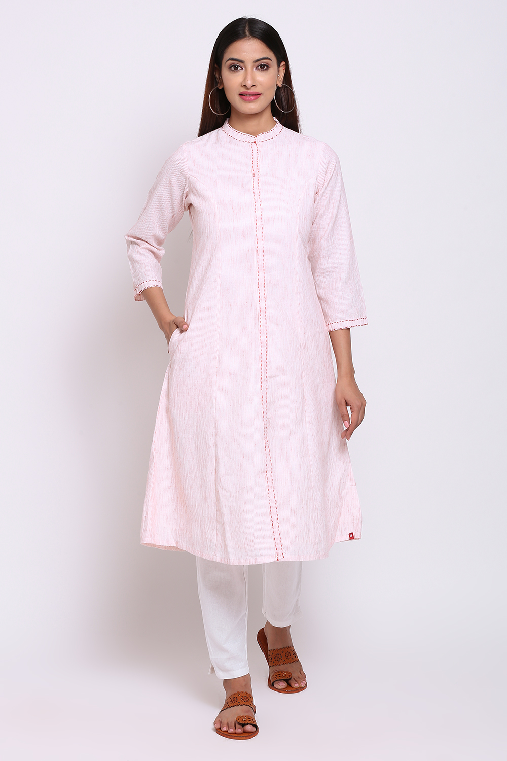 Light Pink Viscose Printed Kurta image number 0