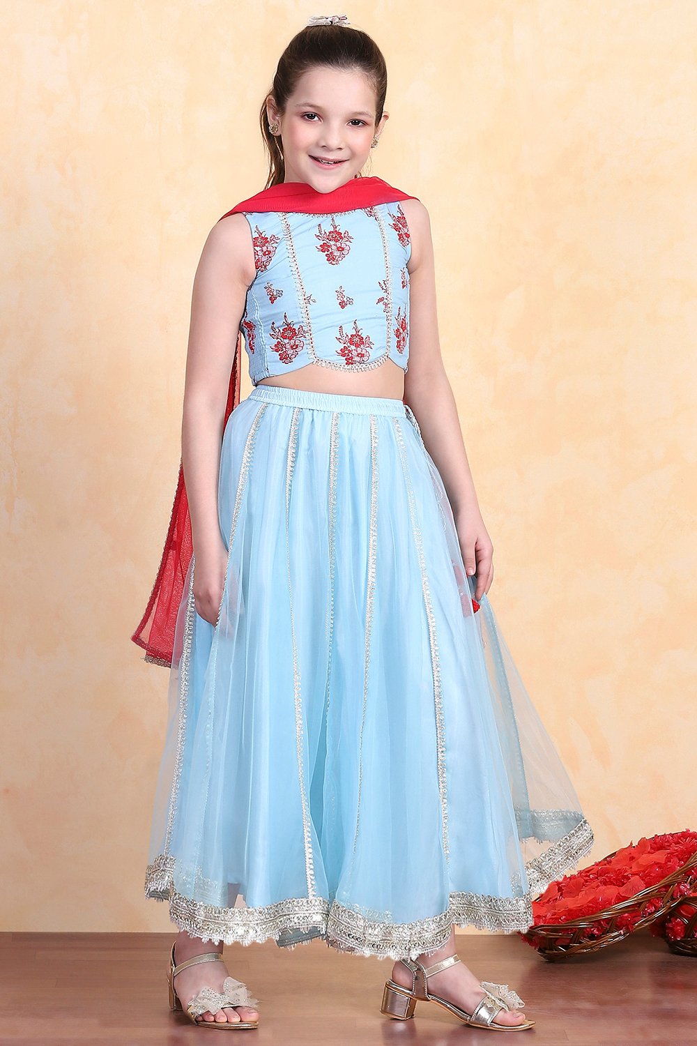 Sky Blue Cotton Lehenga Set image number 4