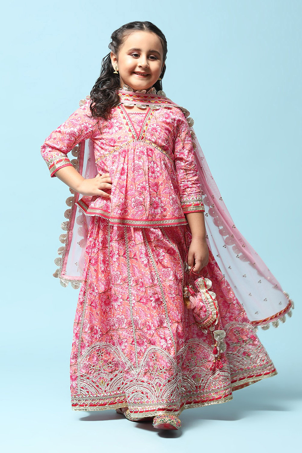 Peach Cotton Short Kurta Printed Suit Set image number 0