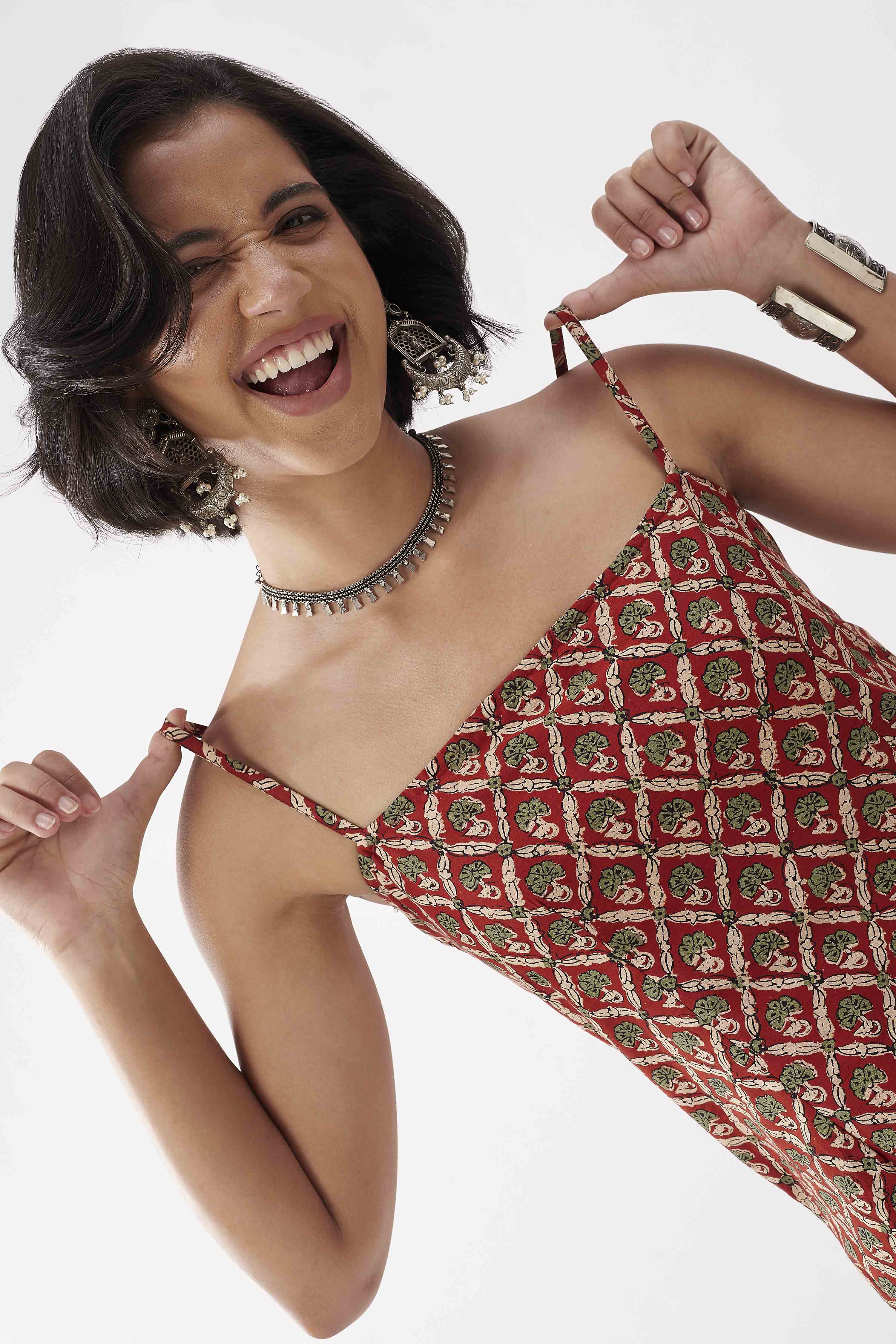 Rust Cotton Printed A Line Short Kurti image number 1