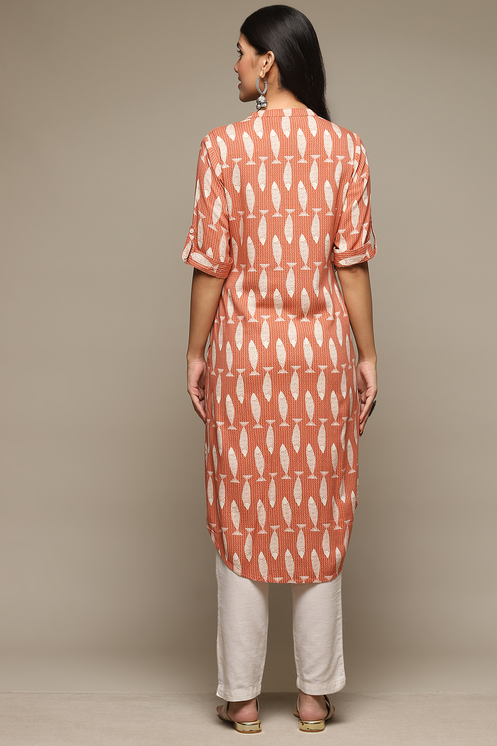 Orange Rayon Straight Printed Kurta image number 3