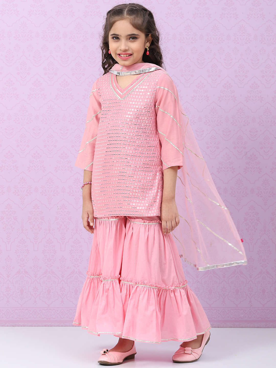 Pink Art Silk Straight Kurta Sharara Suit Set image number 5