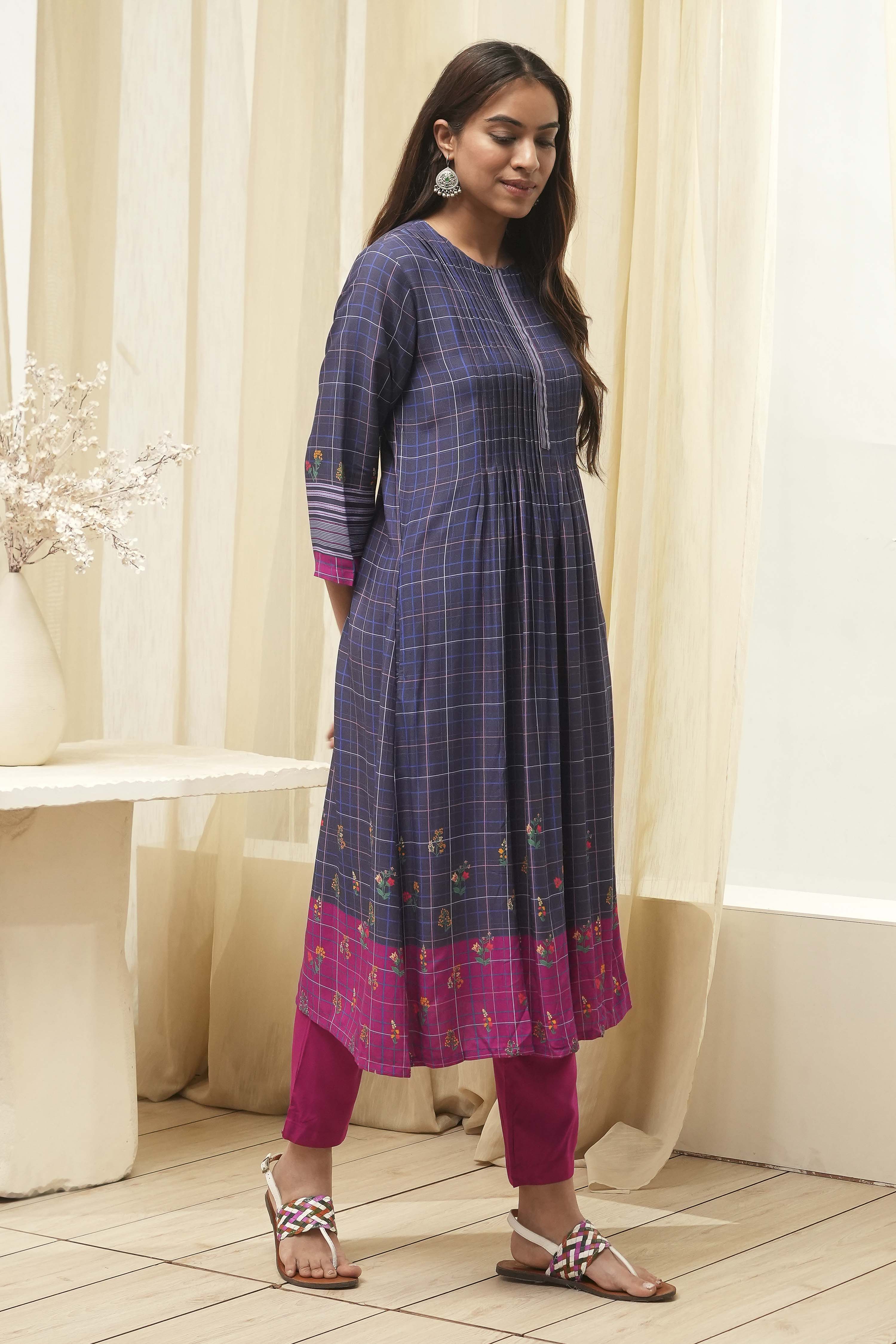 Navy Berry Rayon Flared 2 Piece Set image number 5