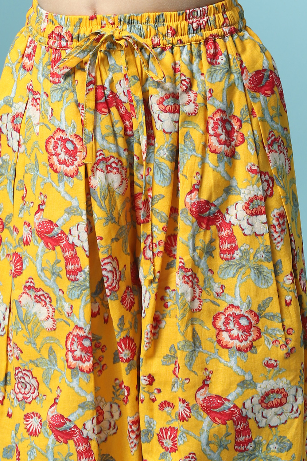 Yellow Poly Cotton A-Line Printed Kurta Dhoti Suit Set image number 2