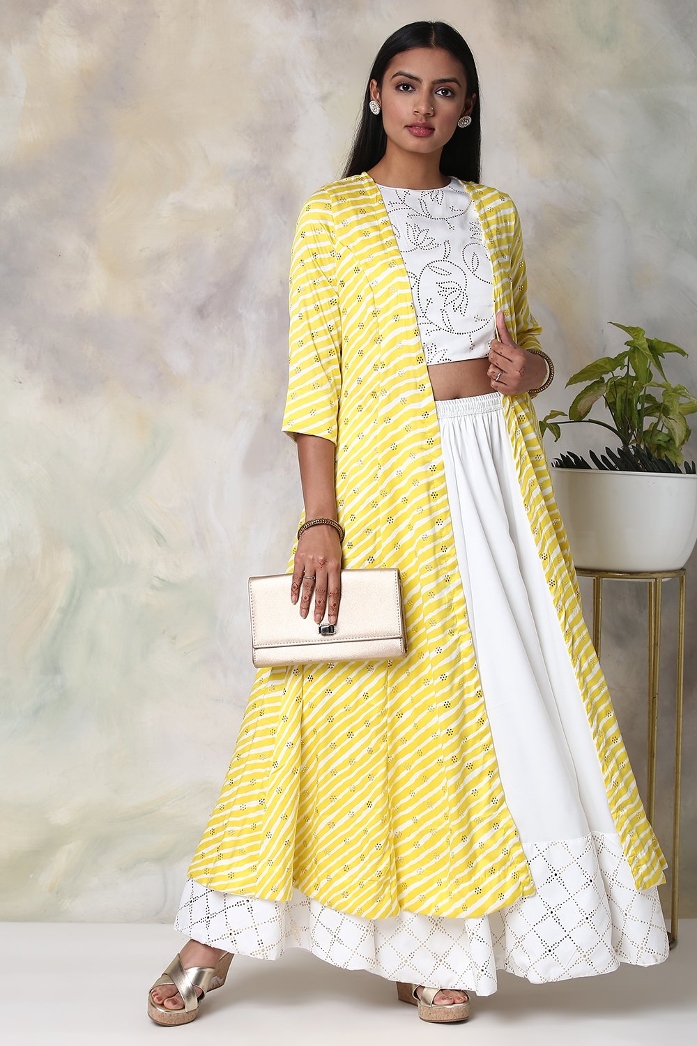 Yellow And Off White 3 Piece Fusion Wear Set image number 0