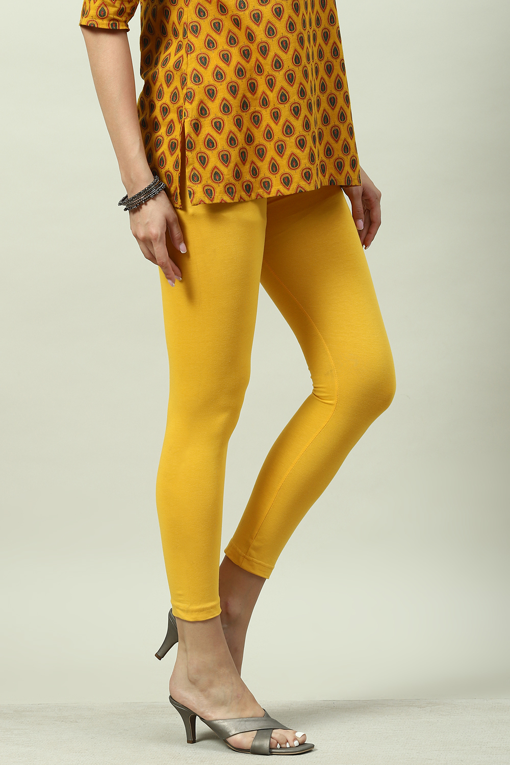 Dark Yellow Cotton Lycra Churidar image number 3