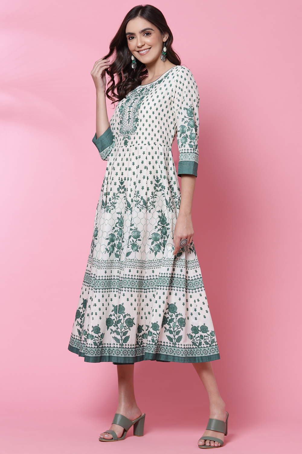Peach Cotton Flared Fusion Dress image number 2