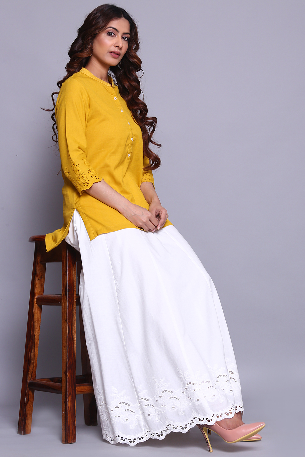 White Cotton Embroidered Skirt image number 5
