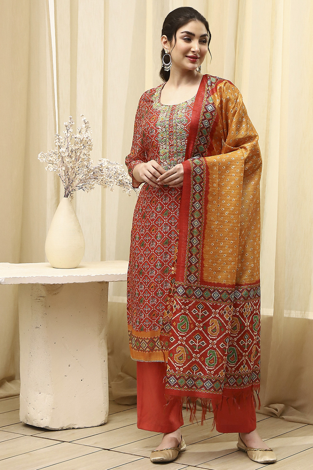 Black Tissue Machine Embroidered Unstitched Suit Set image number 1