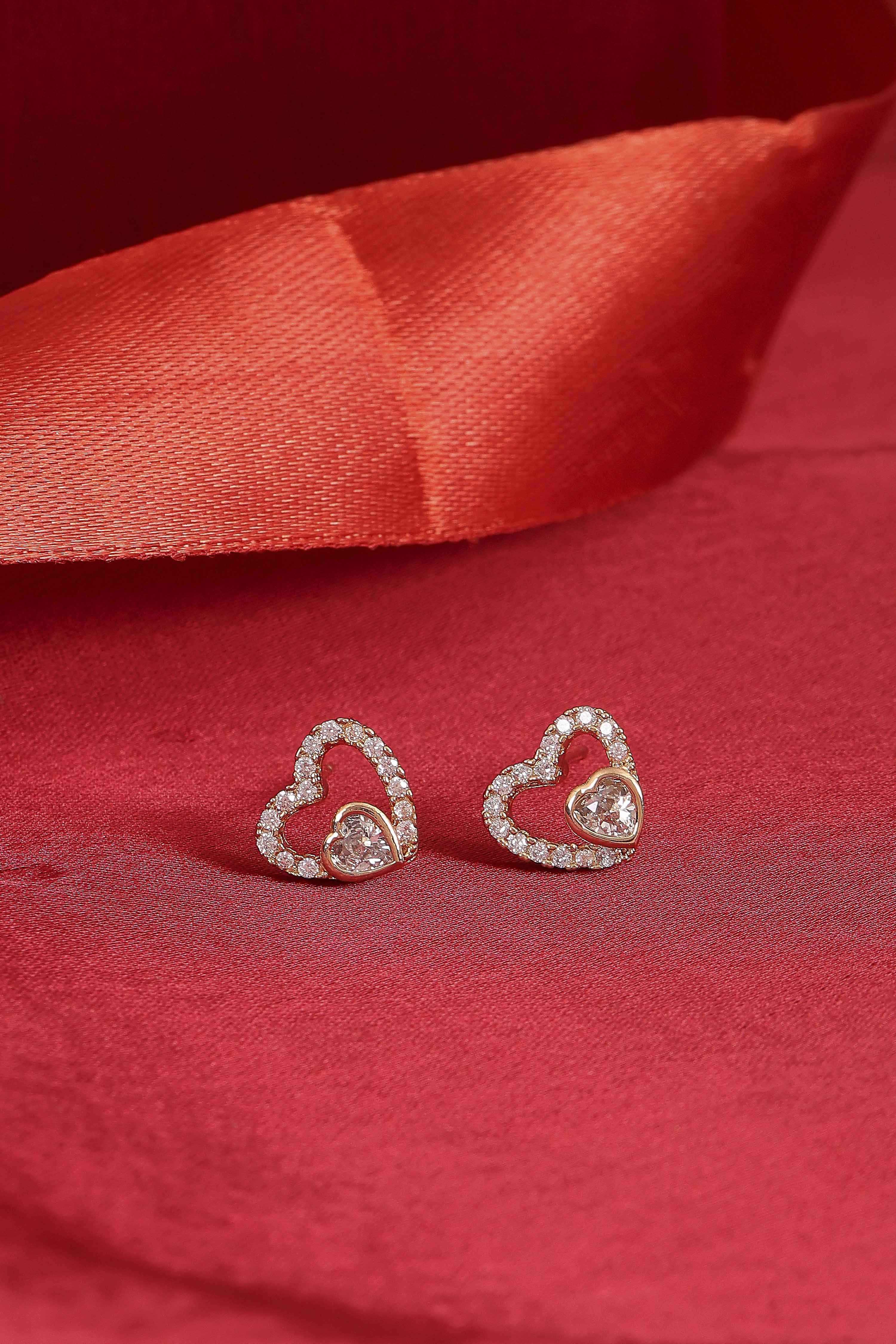 Gold Plated Brass Twin Heart-Shaped Stud Earrings image number 0