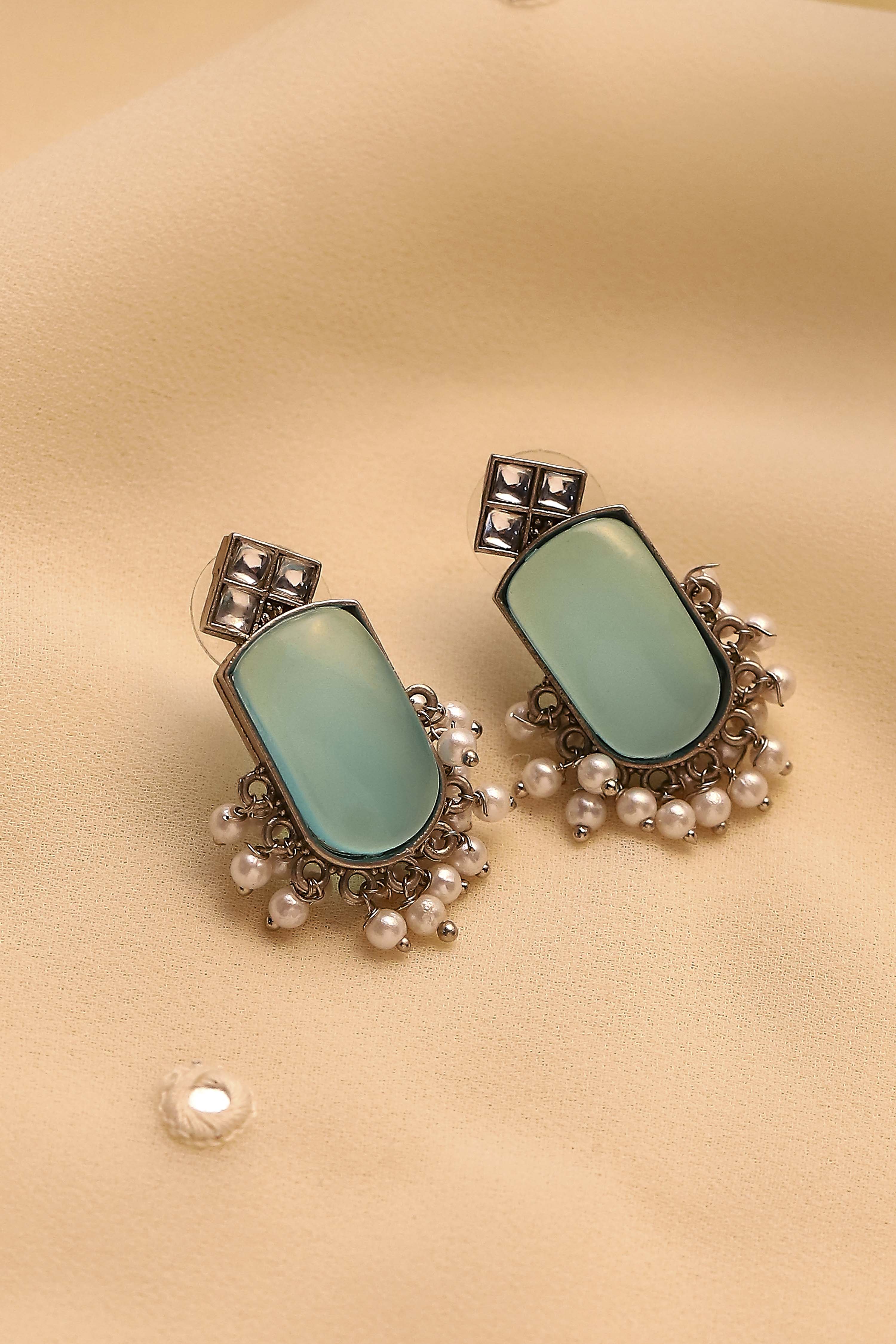 Light Blue Alloy Oxidised Drop & Danglers image number 0