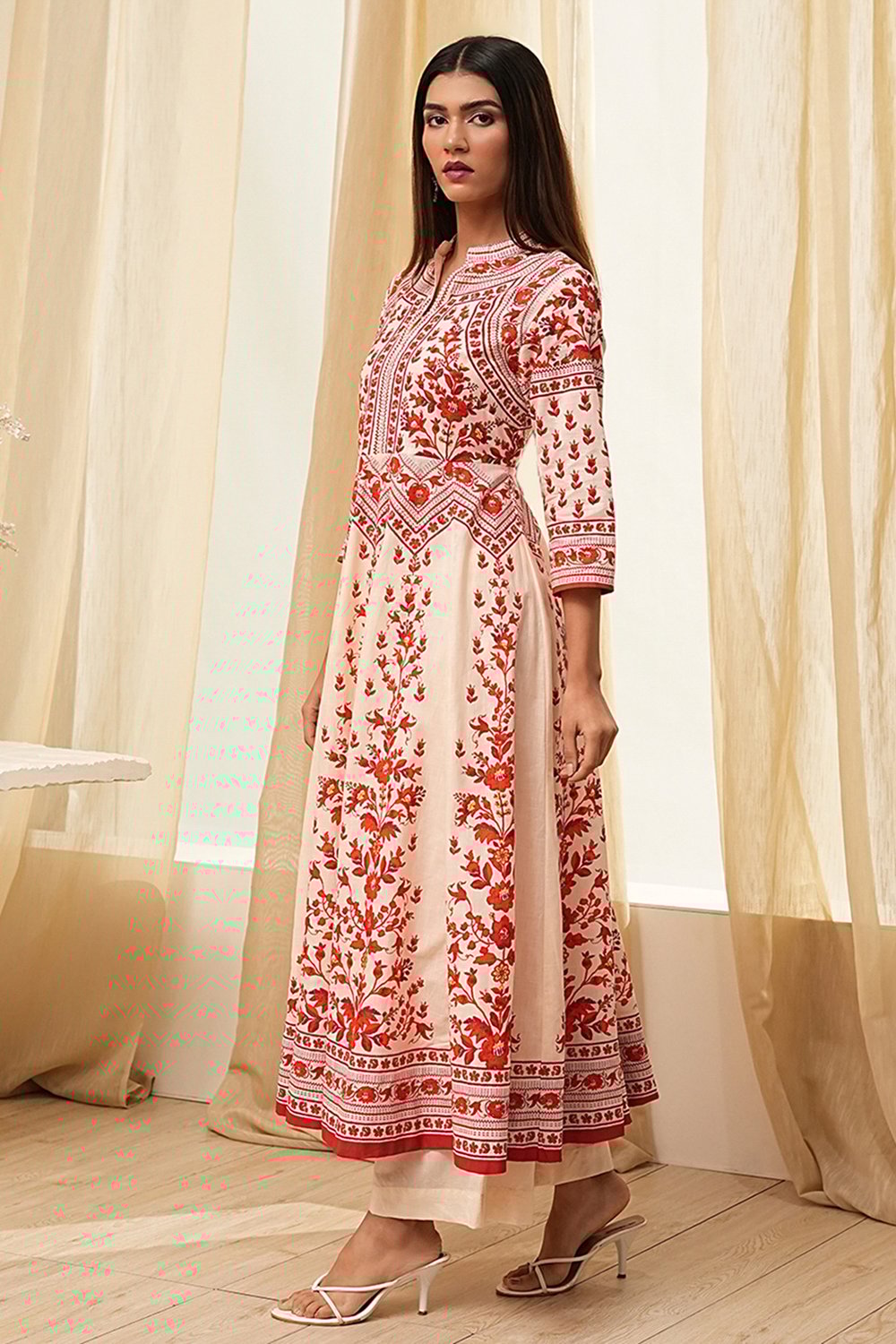 White and Black Cotton Printed Anarkali Kurta Set image number 3