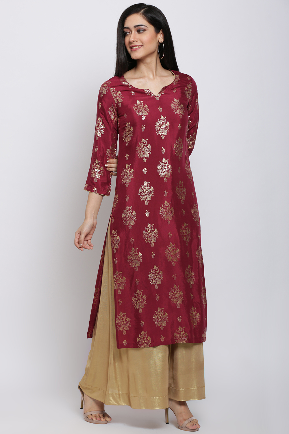 Maroon Viscose Straight Kurta image number 3