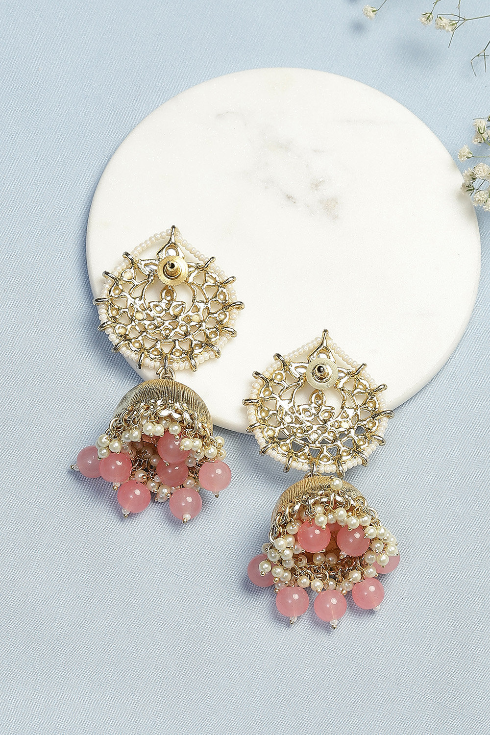 Gold Pink Alloy Earrings image number 2