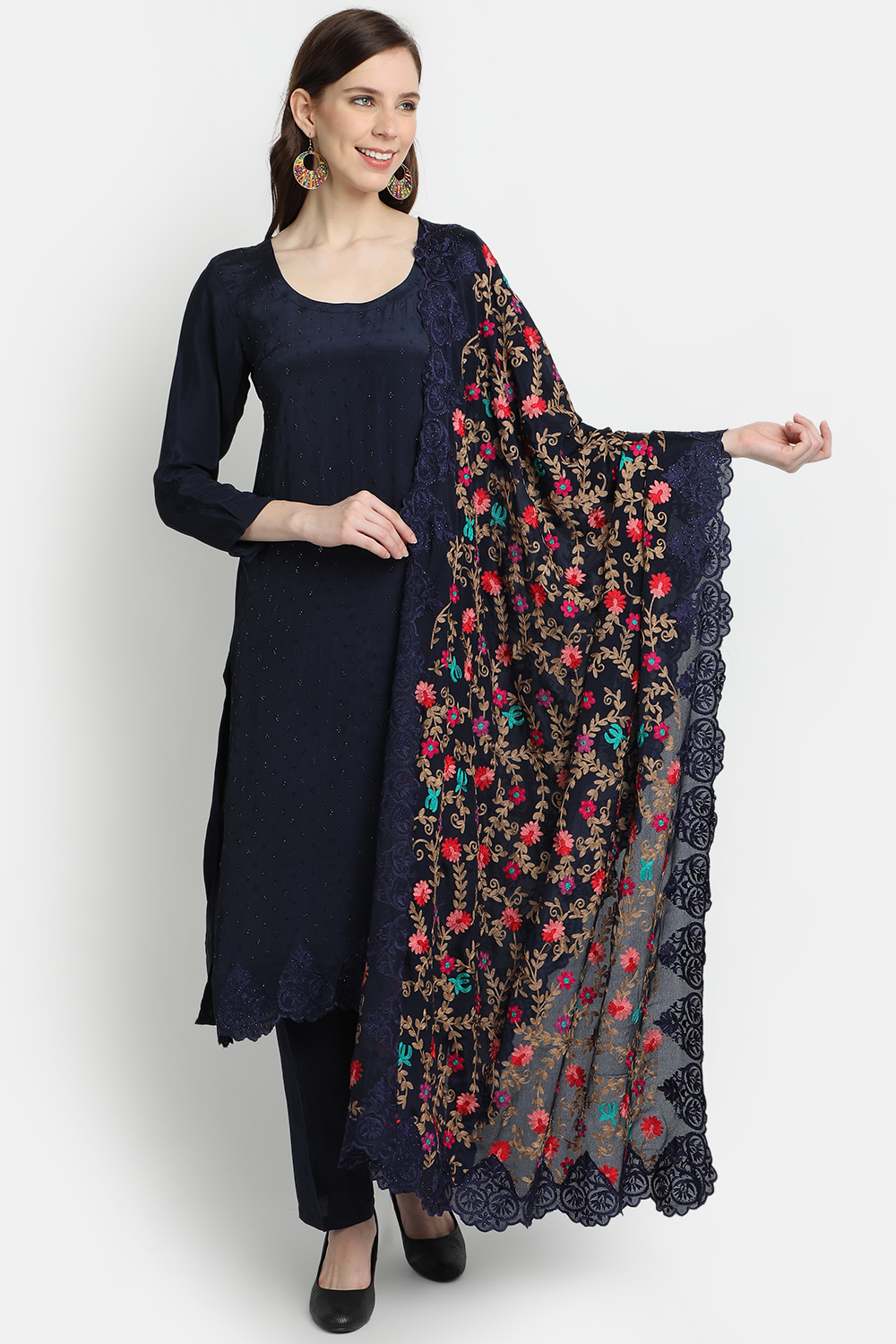 Navy Blue Crape Easy Stitch Suit Set image number 0