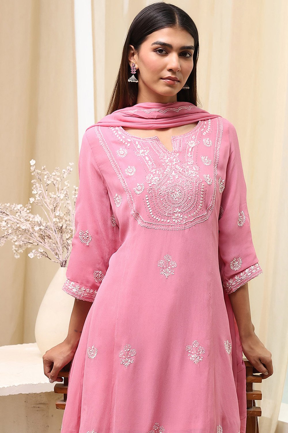 Pink Viscose Kalidar Suit Set image number 7