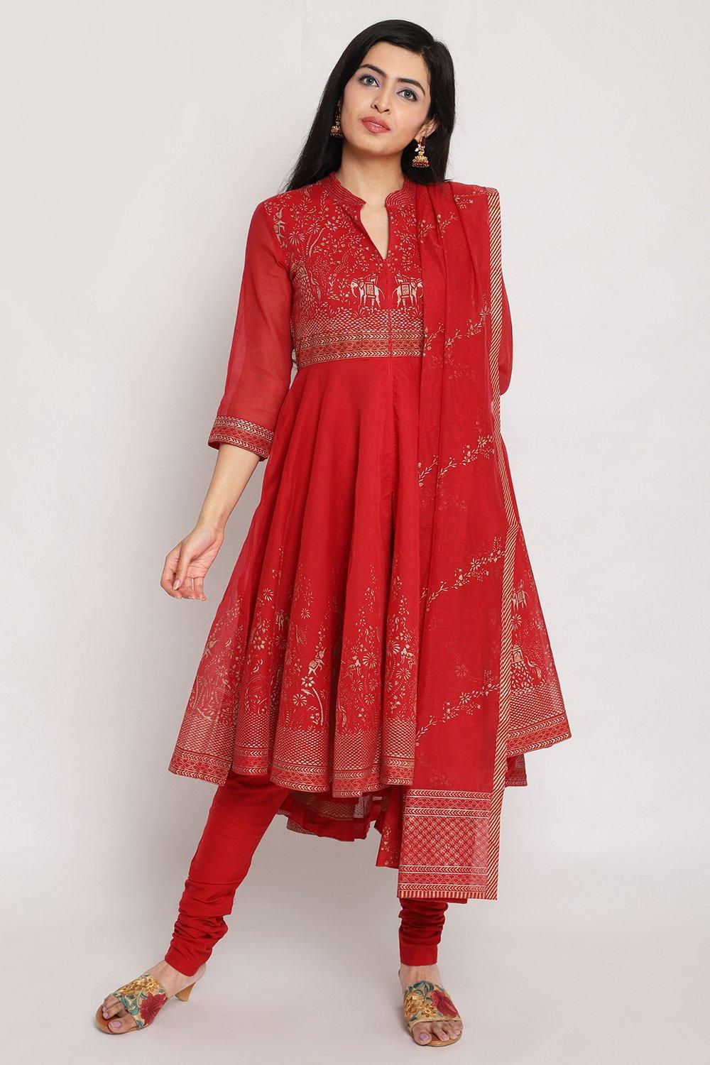 Red Straight Kurta Churidar Suit Set image number 0