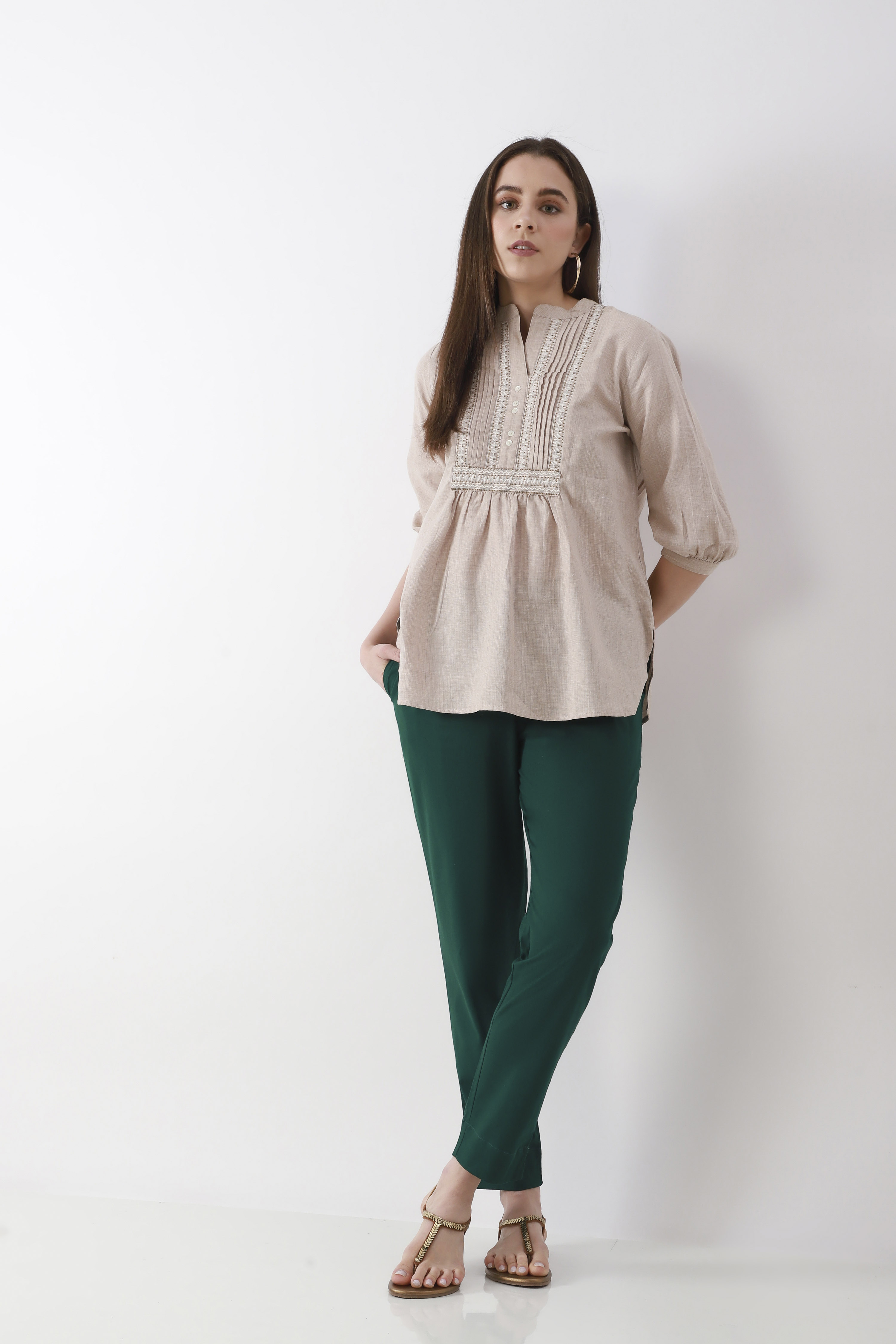 Blue Cotton Slim Pants image number 0
